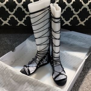Elegant Black Knee-High Gladiator Sandals